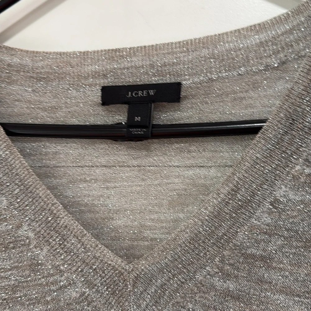 J. Crew Metallic Silver Gray V-Neck Lightweight Sweater Shirt Top Size Medium